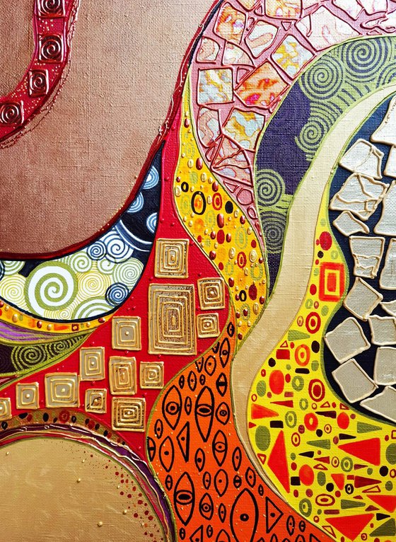 Klimt inspired abstract painting. Colorful vivid relief large artwork