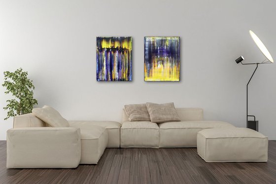 "Perfect For Each Other" - FREE USA SHIPPING - Original PMS Abstract Diptych Oil Paintings On Canvas - 32" x 20"