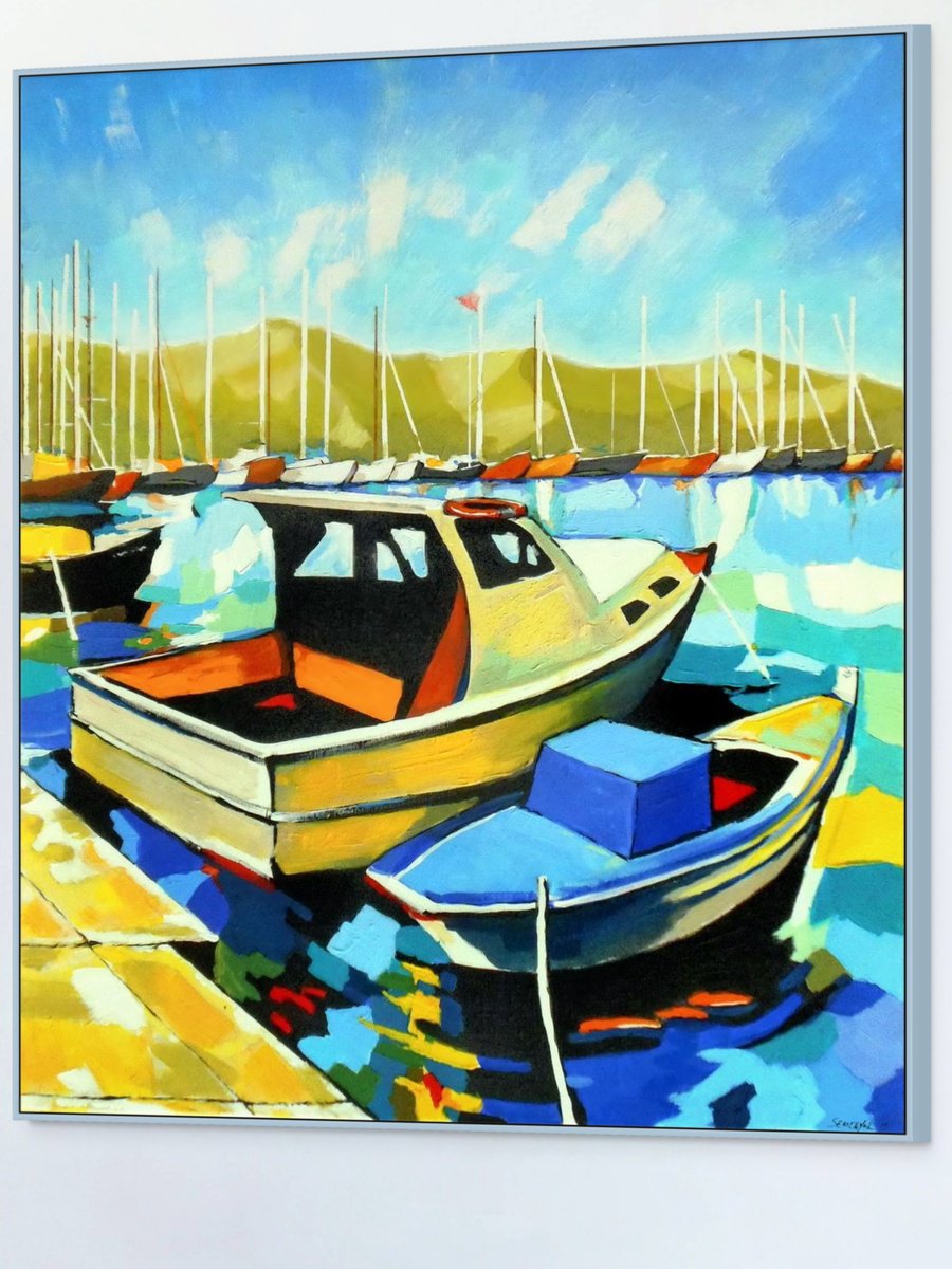 Seascape With Boats By Evgen Semenyuk, 28 X 31, Artwork For Sale On Artfinder