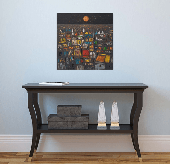 Golden Moon Above City