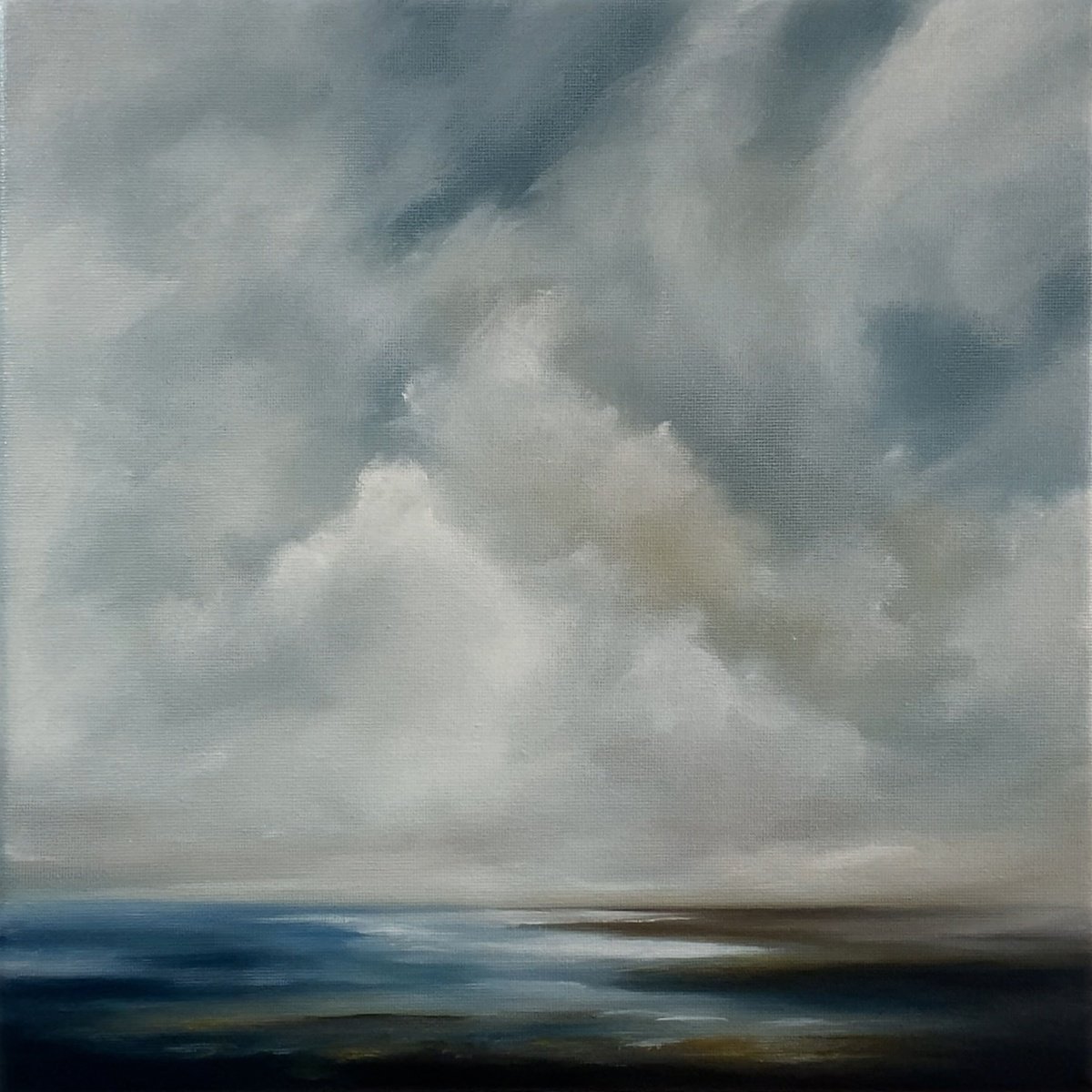 Abstract Landscape Oil Painting By Mullo Art, 14 X 14", Beyond The Sea, Original Artwork