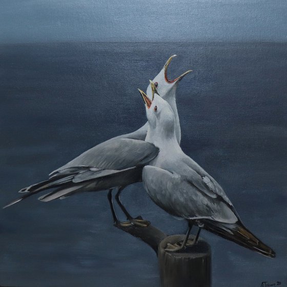 Lockdown Morning Chorus Series - The Voice of the Sea, Seagull Painting, Bird Art by Alex Jabore