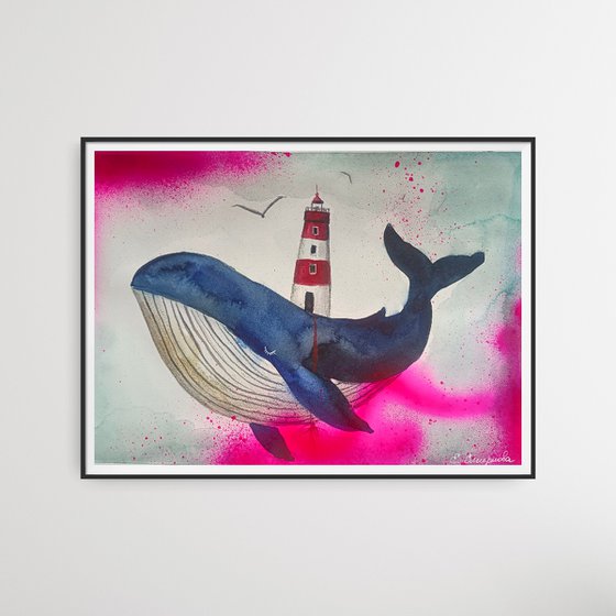 Whale with lighthouse (small)