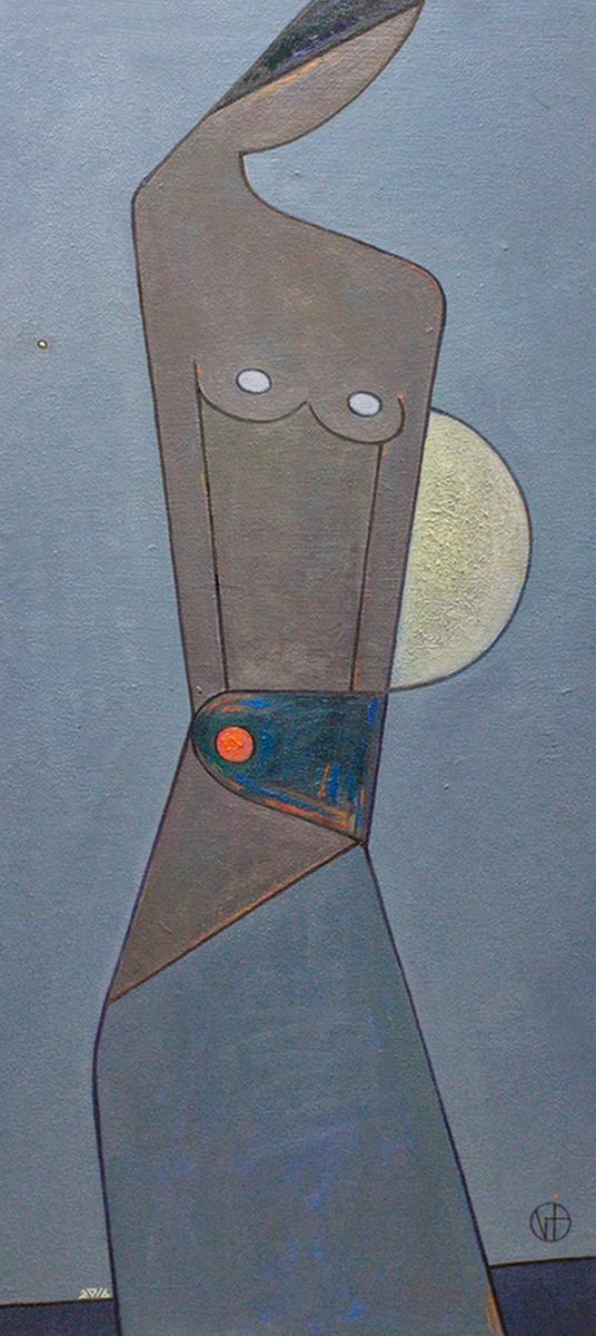 Geometric Abstract Oil Painting By Viktor Ivaniv, 24 X 52", Frankness, Original Artwork