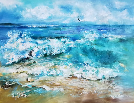 Seascape painting on canvas. Waves art