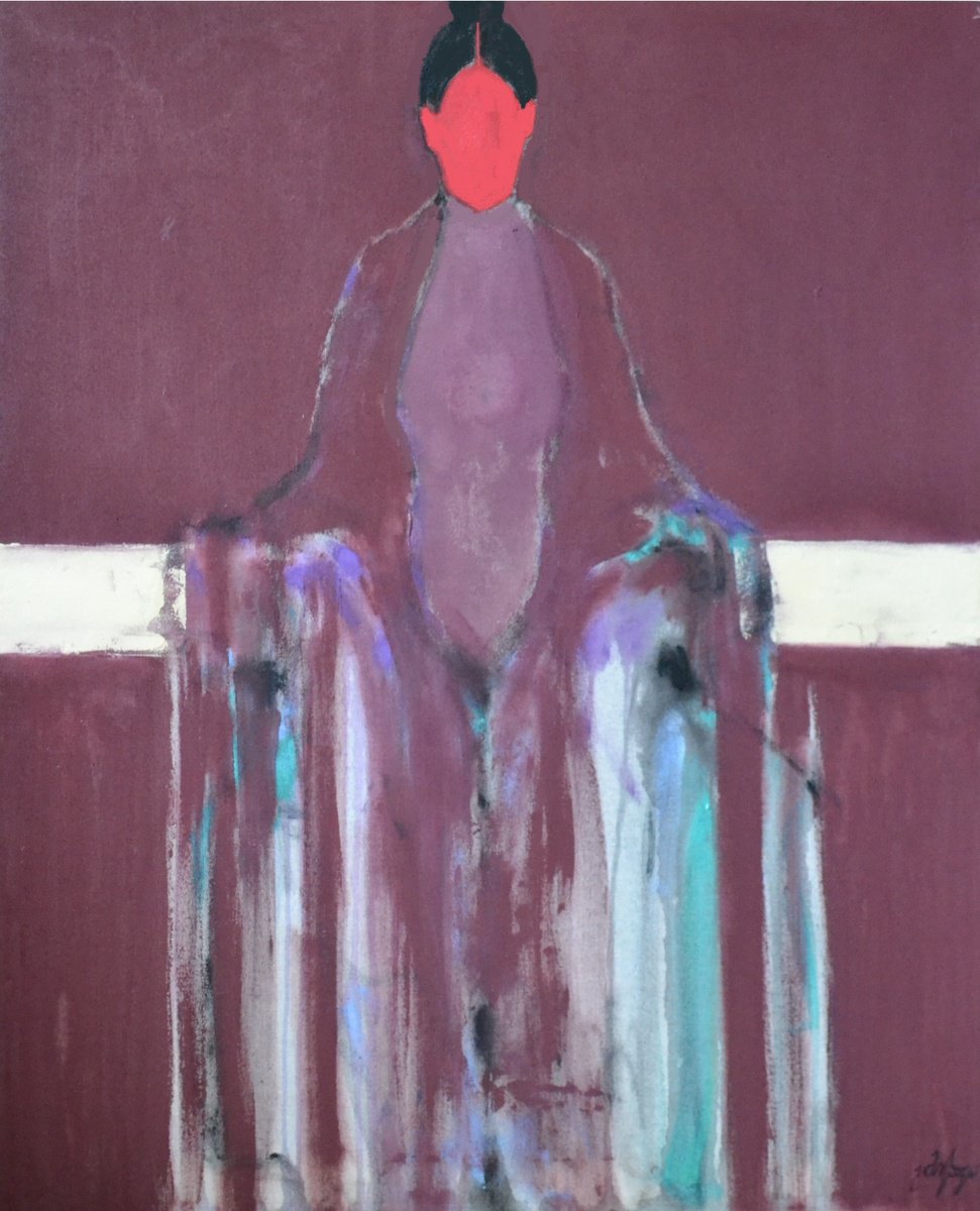 Abstract Portrait Painting By Gela Mikava, 26 X 31, The Alienation Series, Original Artwork