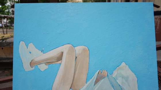 Girl lifted her skirt  Painting by Anastasia Balabina