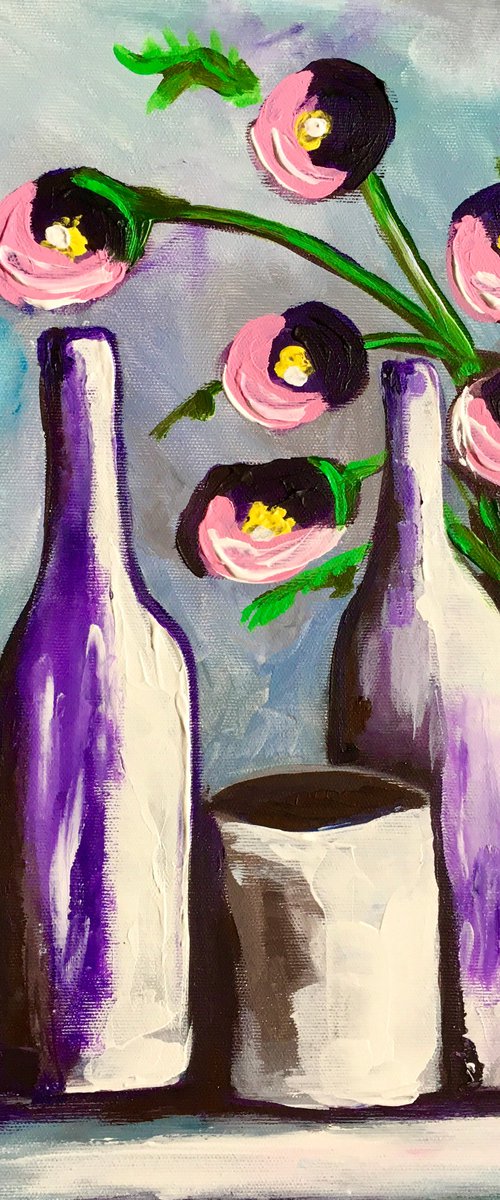 Blue collection, still life. Wild Flowers in a Jar # 8. Bottles, pots, jar by Olga Koval
