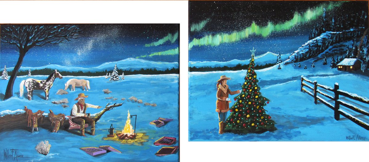 Landscape Acrylic Painting By William F. Adams, 41 X 18", " A Cowgirl Christmas ", Original Artwork