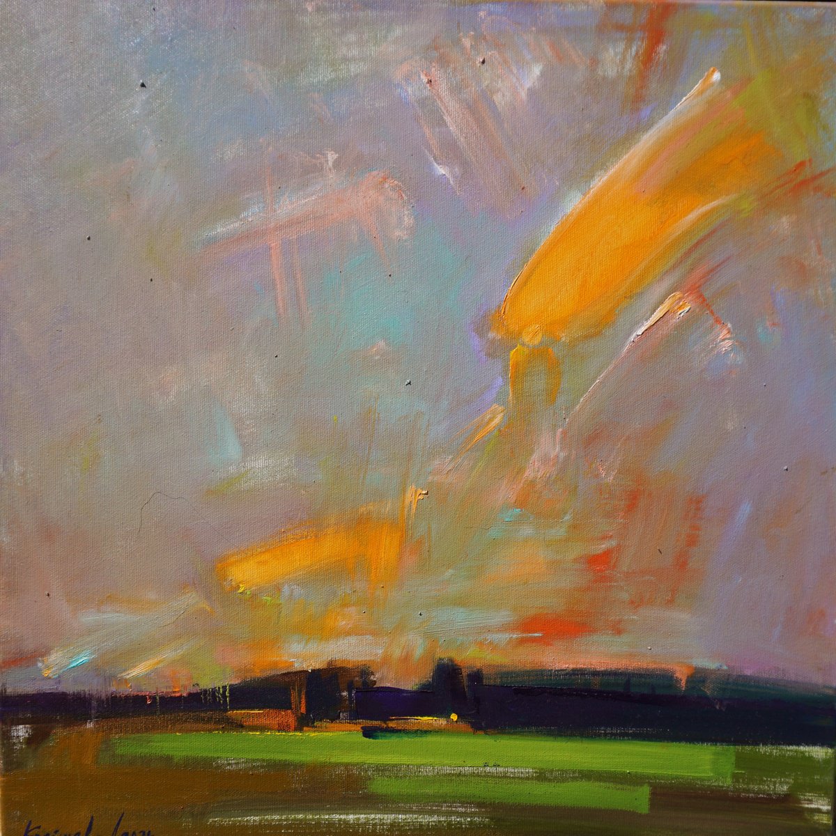 Impressionistic Landscape Oil Painting By Anastasiia Kraineva (Masniuk), 20 X 20, Warm, Original Artwork