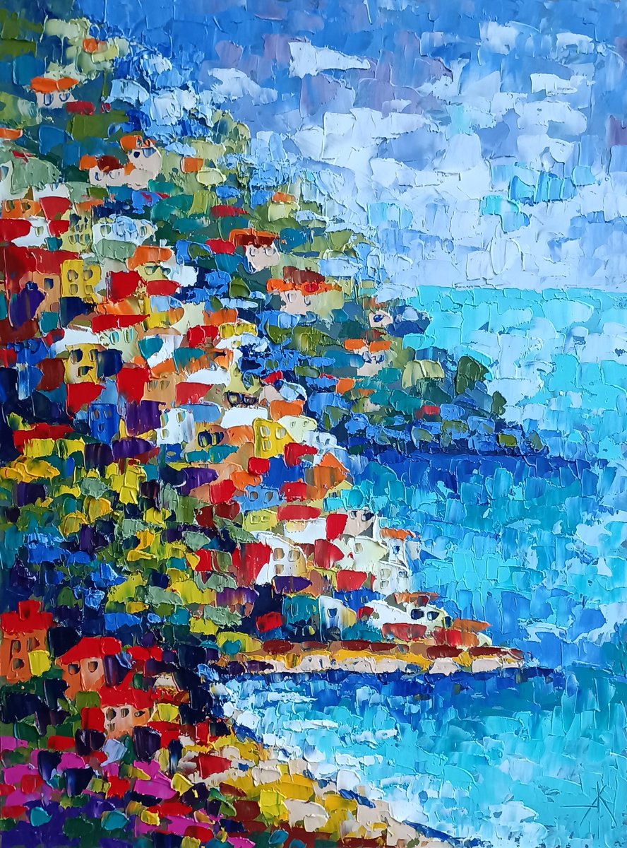 Abstract Cityscapes Oil Painting By Anastasia Kozorez, 12 X 16, Amalfi, Original Artwork