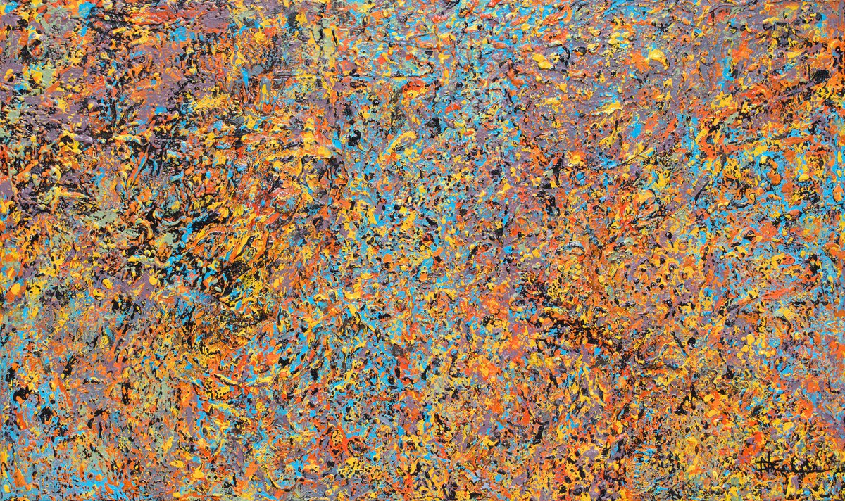 Organic Abstract Acrylic Painting By Nancy Eckels, 60 X 36", Blue Trickle, Original Artwork