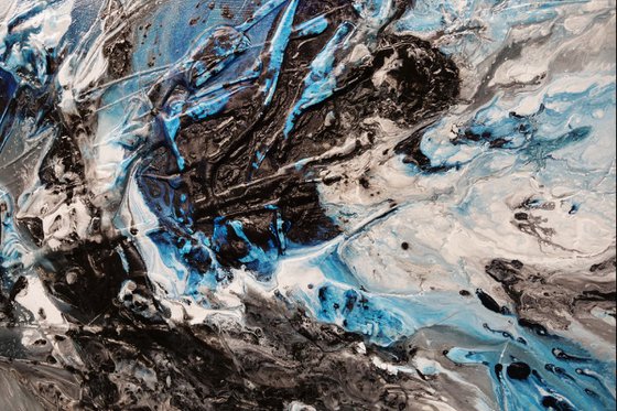 Crushed Midnight 160cm x 60cm Blue White Abstract Art