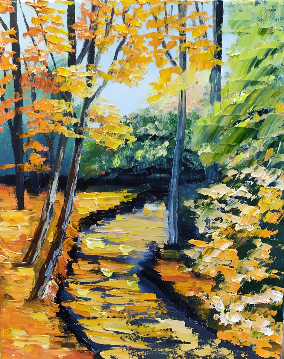 Feeling the fall, original autumn landscape, trees oil painting, Gift, bedroom art by Nataliia Plakhotnyk