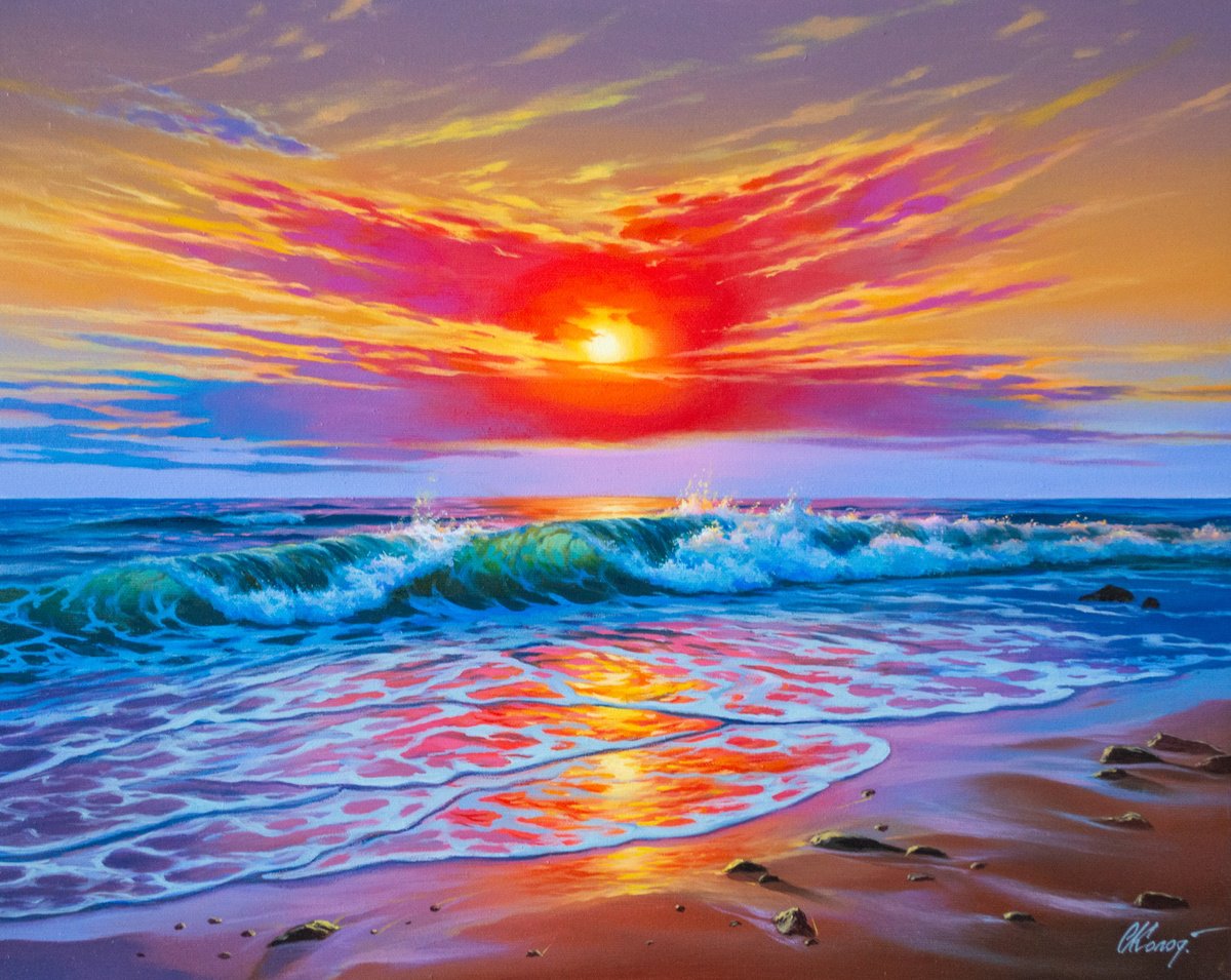 Impressionistic Landscape Oil Painting By Kolodyazhniy Sergey, 20 X 16", ?olors Of Setting Sun, Original Artwork