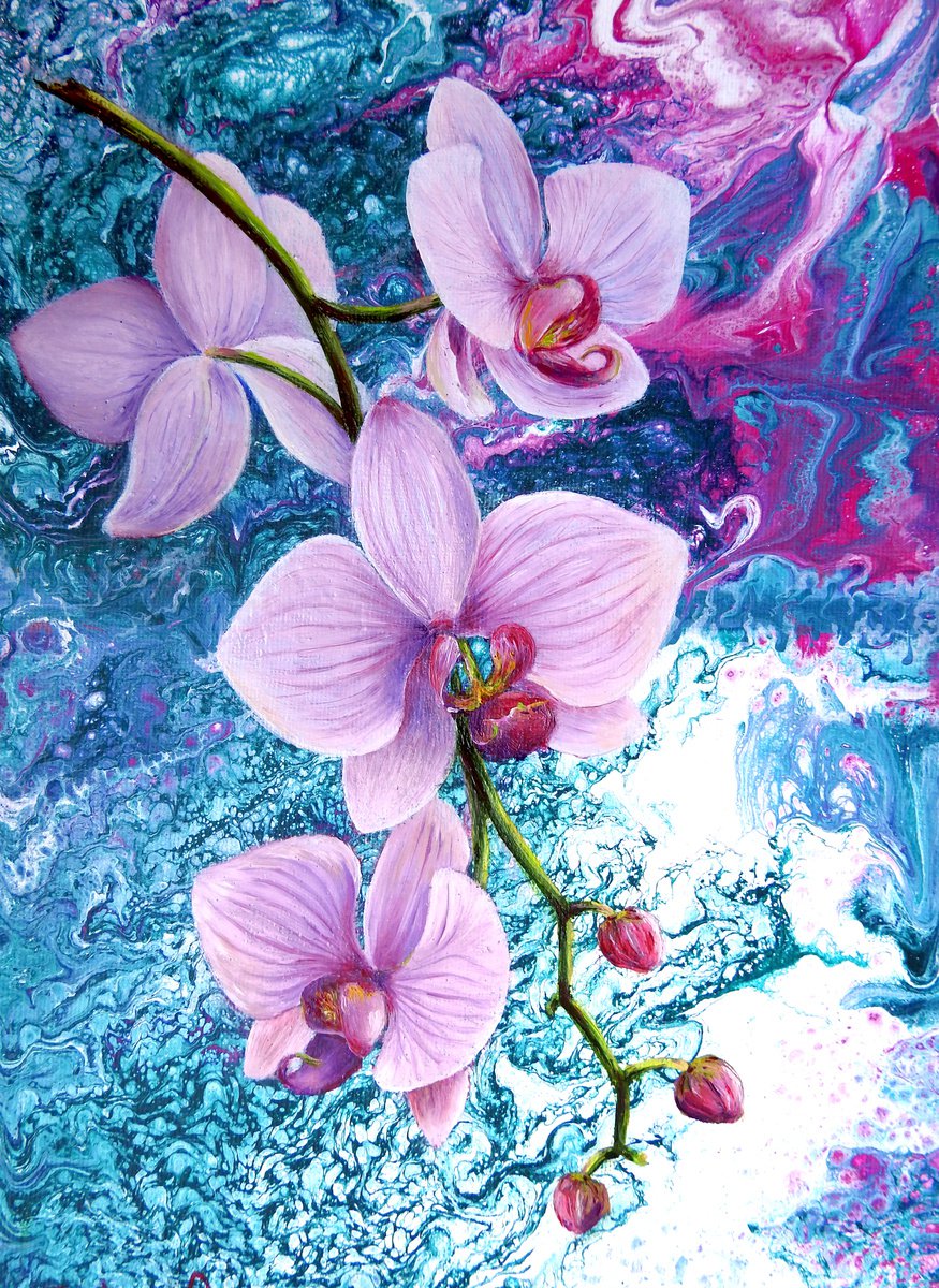 Psychodelic pink orchid flower by Olga Tretyak