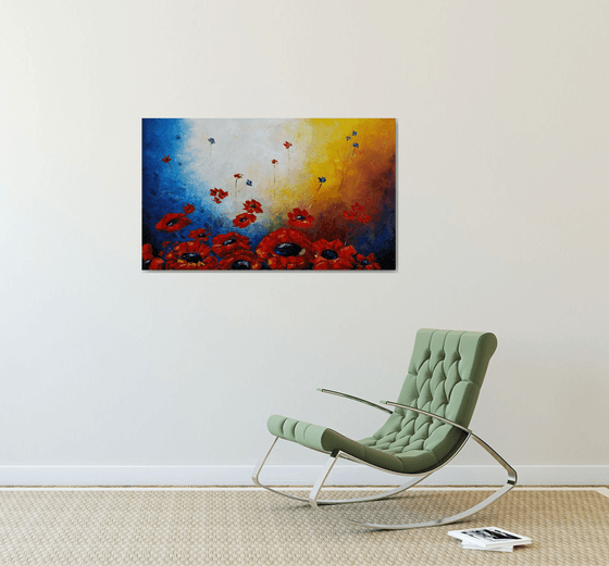 Red flowers (100x60cm, oil painting, palette knife)