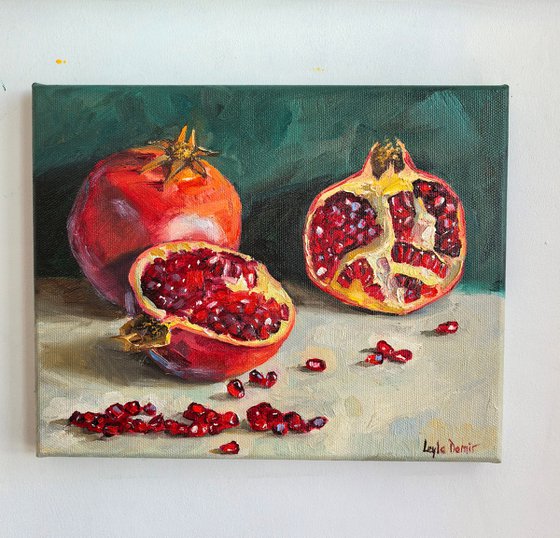 Pomegranate on blue