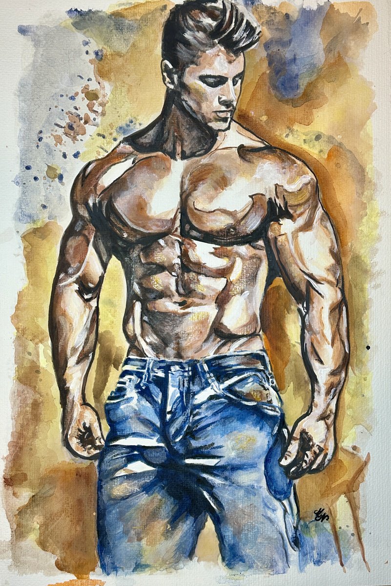 Expressive Portrait Watercolour By Misty Lady - M. Nierobisz, 13 X 19", Eyes Of The Tiger, Original Artwork