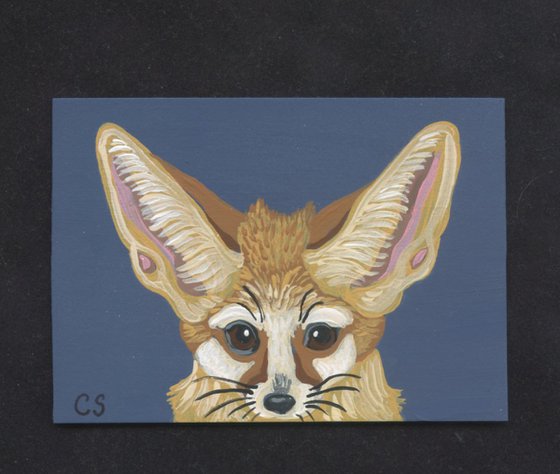 ACEO ATC Original Miniature Painting Fennec  Fox  Wildlife Art-Carla Smale