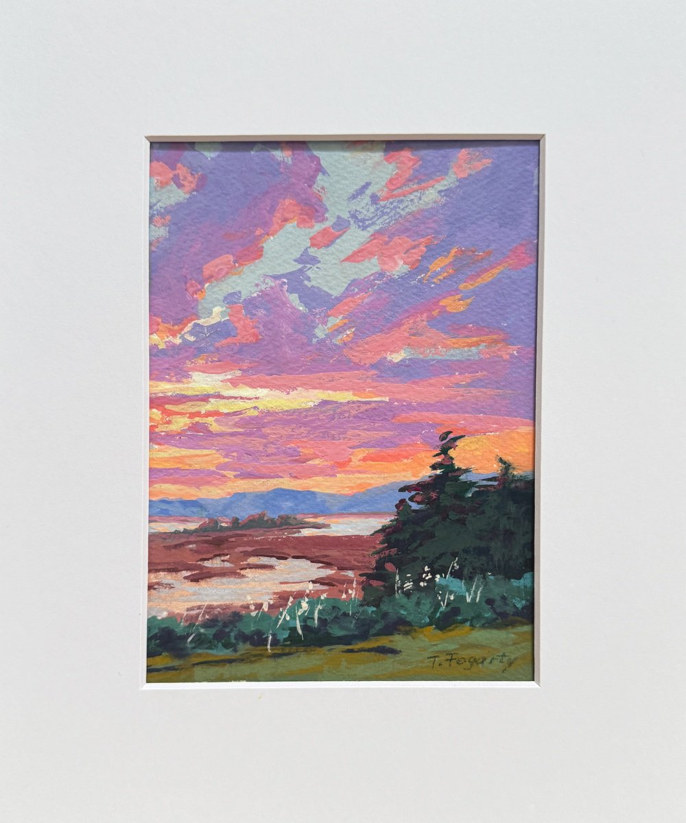 Impressionistic Landscape Painting By Tatyana Fogarty, 8 X 10", Sunset Bay View, Original Artwork