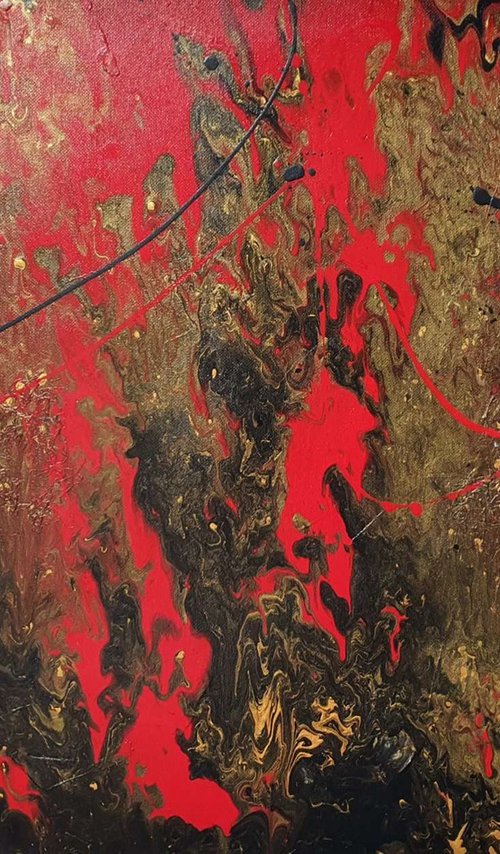 Fluid RED GOLD Abstract by Deimante Bruzguliene