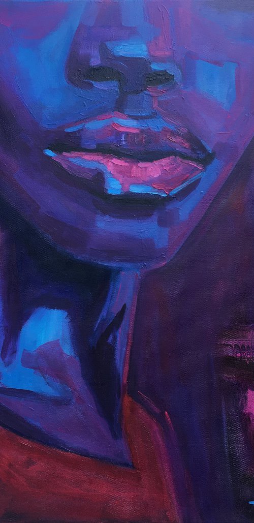 Chic black woman portrait in purple and magenta by Anna Miklashevich