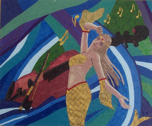 Lorelei - surreal mixed media mosaic woman art by Liza Wheeler