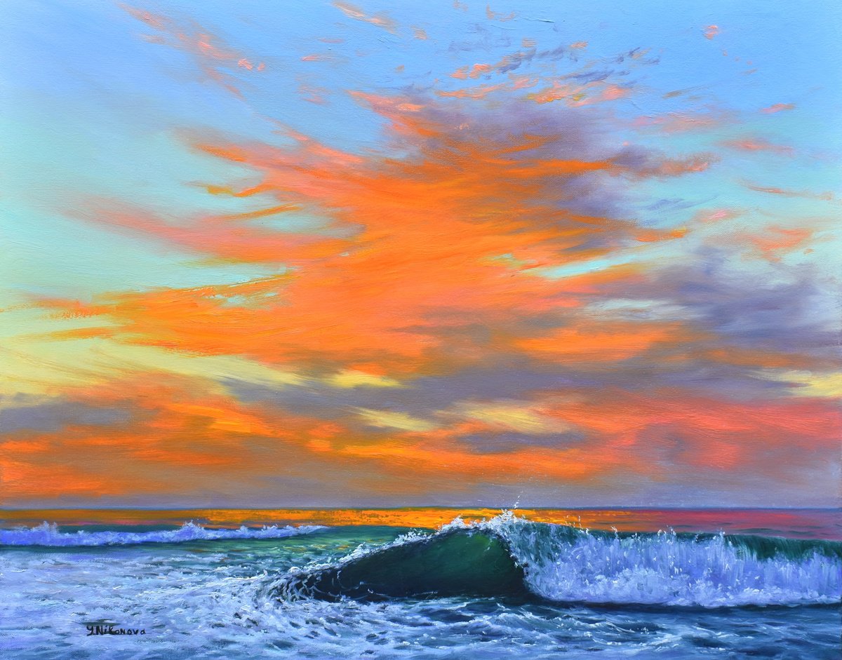 Impressionistic Landscape Oil Painting By Yulia Nikonova, 28 X 22", Twilight Symphony, Original Artwork