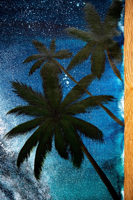Tropical night symphony with palm trees