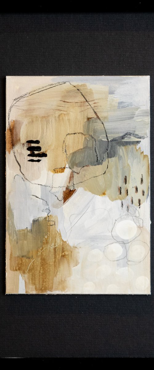 Café au lait - Small abstract painting with mat by Chantal Proulx