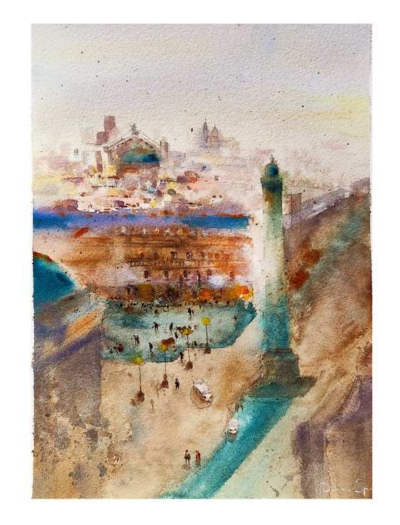 Obelisk Paris Original Watercolour Painting, wall art Paris, impressionist art, cityscape painting, Paris souvenir, gift ideas