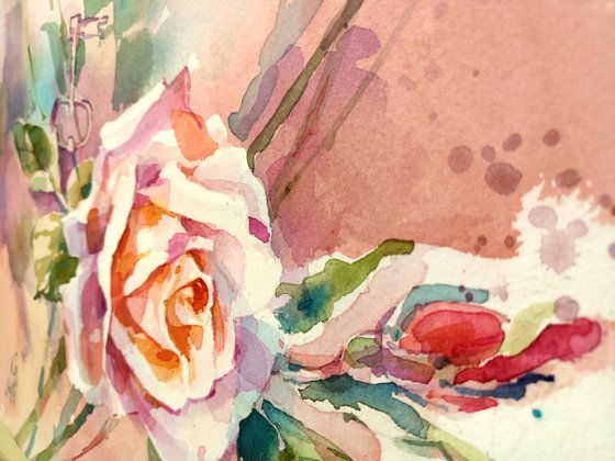 Original watercolor painting "Rose. The romance of the garden"