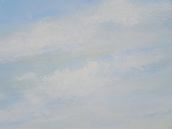 FREEDOM. Abstract Ocean Light Blue Acrylic Painting on Canvas, Contemporary Seascape, Coastal Art