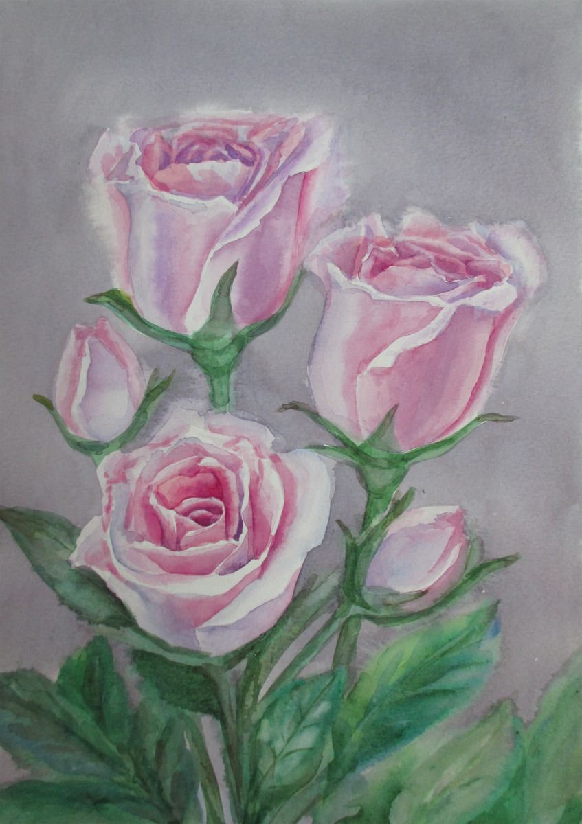 Pink roses with buds by Julia Gogol