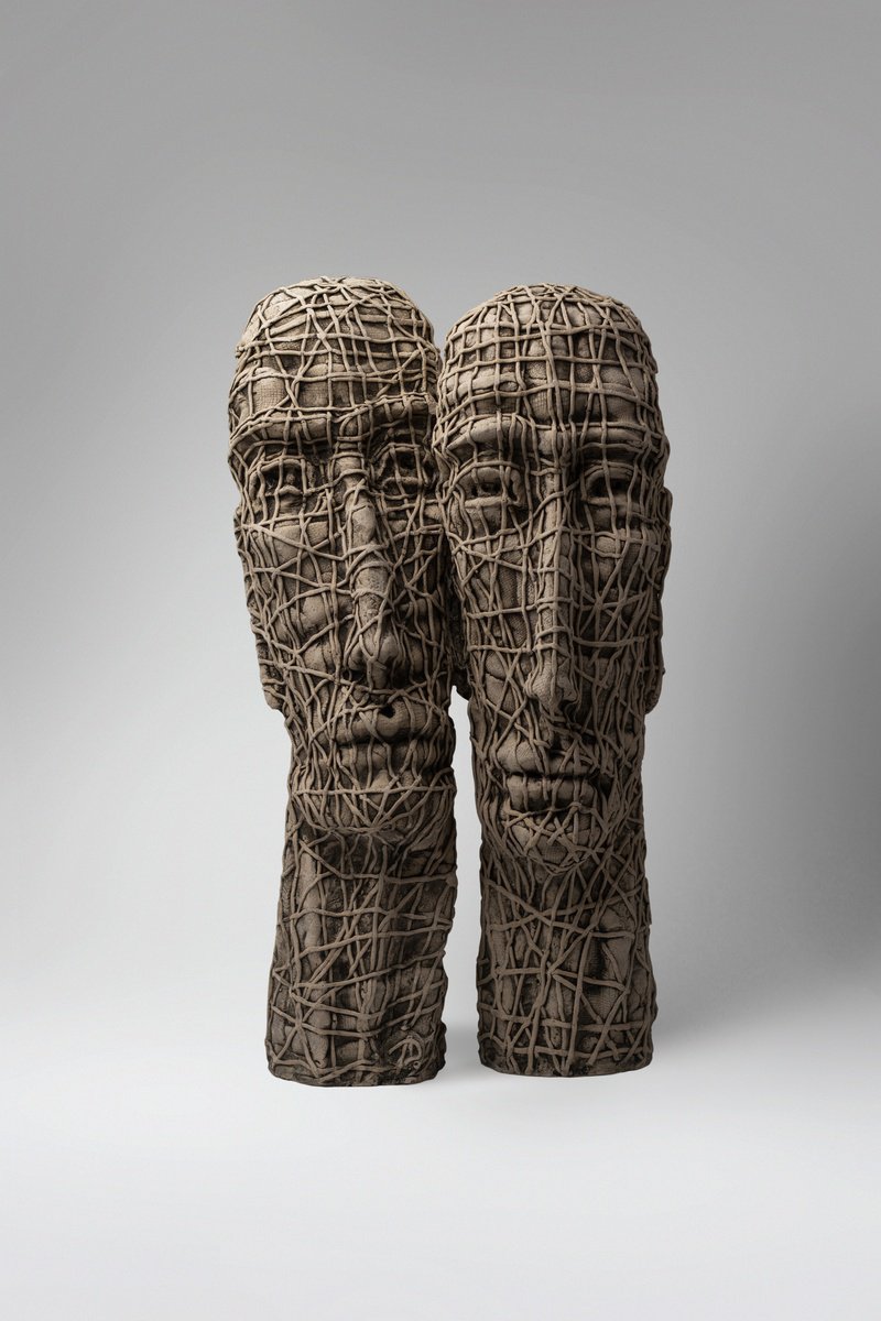 Abstract Portrait Clay Sculpture By Liudmyla Davydenko, 10 X 19", Beside, Original Artwork