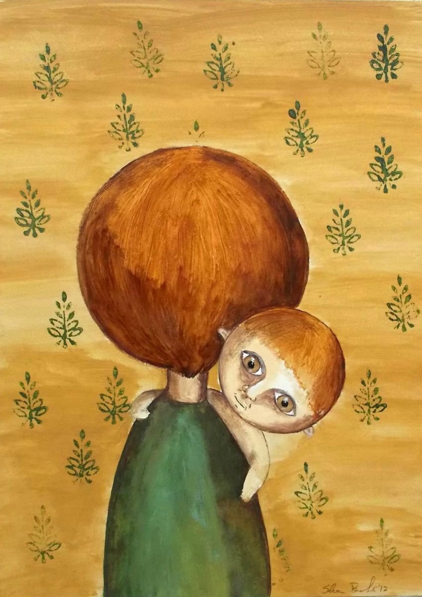 Fatherhood #2 - oil on paper by Silvia Beneforti