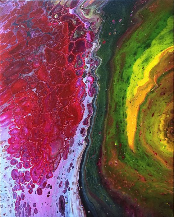 "Beautiful Mutation" - FREE USA SHIPPING - Original Abstract PMS Fluid Acrylic Painting, Framed - 16 x 20 inches