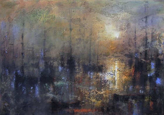 "Harbor of destroyed dreams -Between what you Feel and what you Know" / Large size W 100x H 70cm