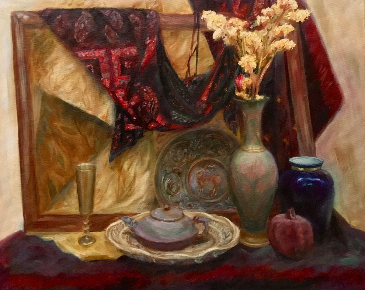 Impressionistic Still Life Oil Painting By Vera Klimova, 20 X 16", Ketlle, Original Artwork