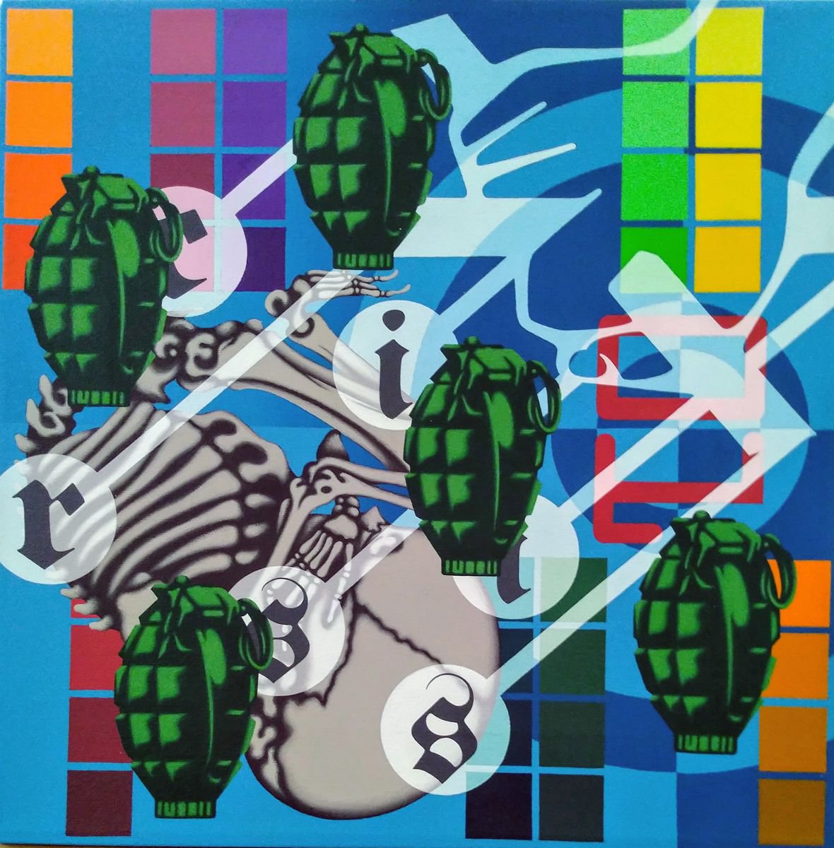 Urban And Pop Portrait Acrylic Painting By Hirotaka Suzuki, 16 X 16, #1 (Count Down Series ), Original Artwork