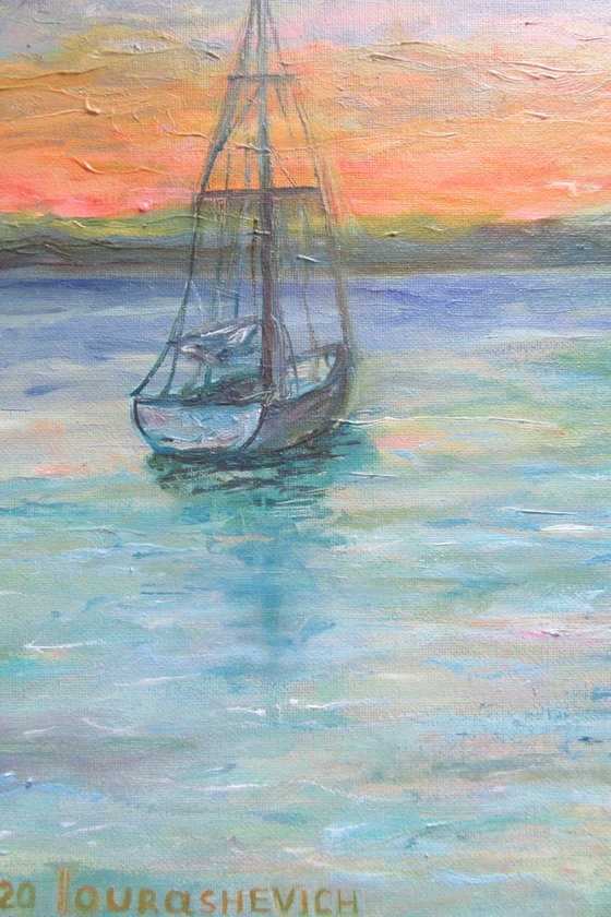 Peaceful Sea - Coastal Beach Nautical Art Blue Shore (40x30cm)