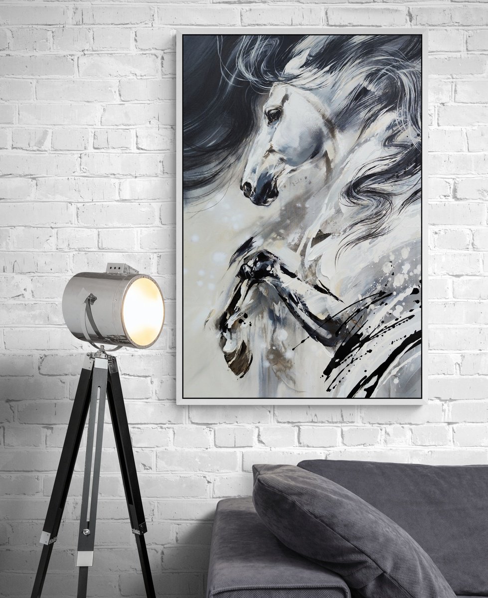 Expressive Animal Acrylic Painting By Anna Cher, 25 X 37, Escape, Original Artwork