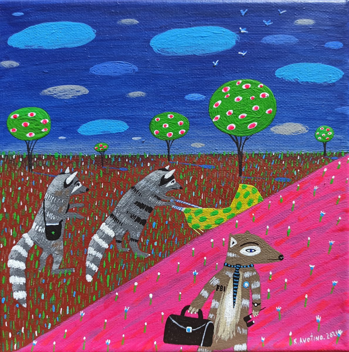 Impressionistic Animal Acrylic Painting By Katrina Avotina, 8 X 8", On The Run, Original Artwork