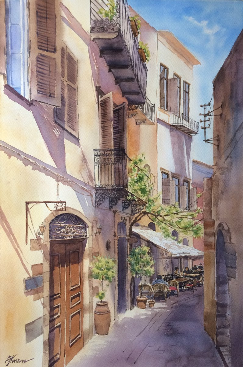 Narrow street of Chania-II Watercolour by Maria Novikova | Artfinder