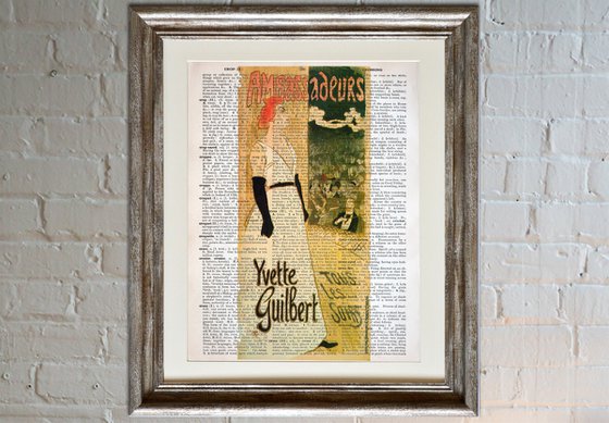 Yvette Guilbert, Tous les Soirs - Collage Art Print on Large Real English Dictionary Vintage Book Page