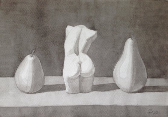Still life with Pears and Nude Venus