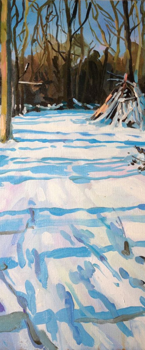 Snowy den on Wimbledon Common by Katharine Rowe