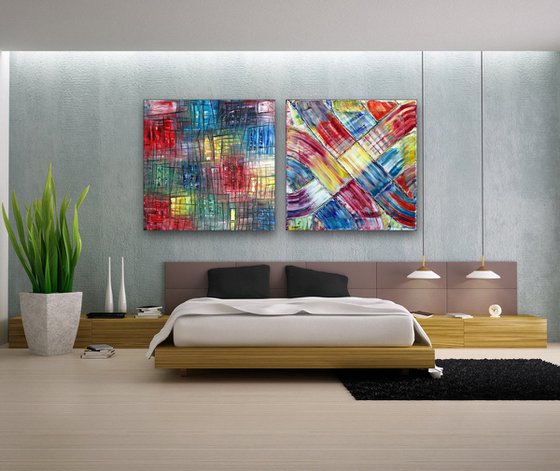 "Ebb And Flow" - Save As A Series - Original Extra Large PMS Abstract Diptych Oil Paintings On Canvas - 72" x 36"