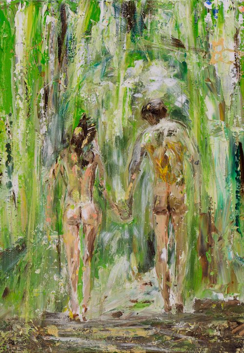 Nude/nature: TOGETHER 60 x 100 cm.| 24"x 39,4" couple in nature by Oswin Gesselli by Oswin Gesselli